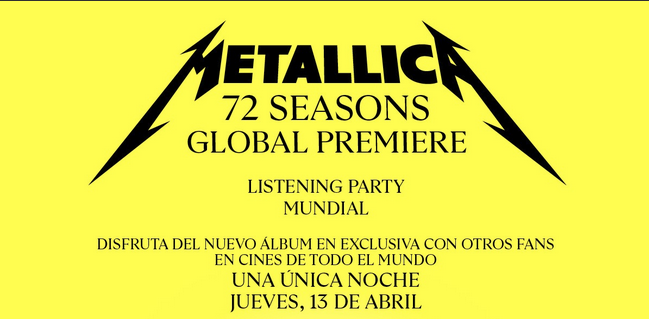 Metallica Presentará su Nuevo Álbum “72 Seasons” en Pantalla Grande